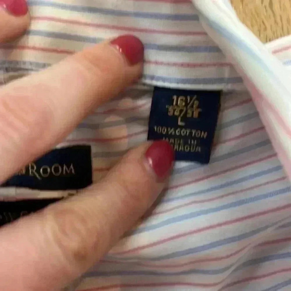 Club Room Easy Care pink and blue pinstriped‎ button down - size 16.5/ 34/35 / L - Picture 4 of 6